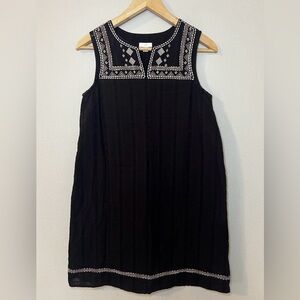 J Jill Embroidered Womens Shift Dress Boho Black Pockets Knee Length Petite XS